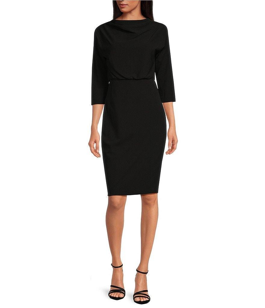 Belle by Badgley Mischka Draped Boat Neck 3/4 Sleeve Blouson Dress Product Image