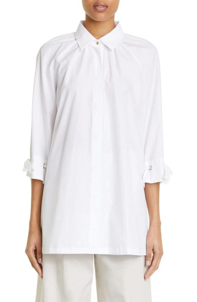 Gigi Threaded Cuff Cotton Button-up Shirt In White Product Image