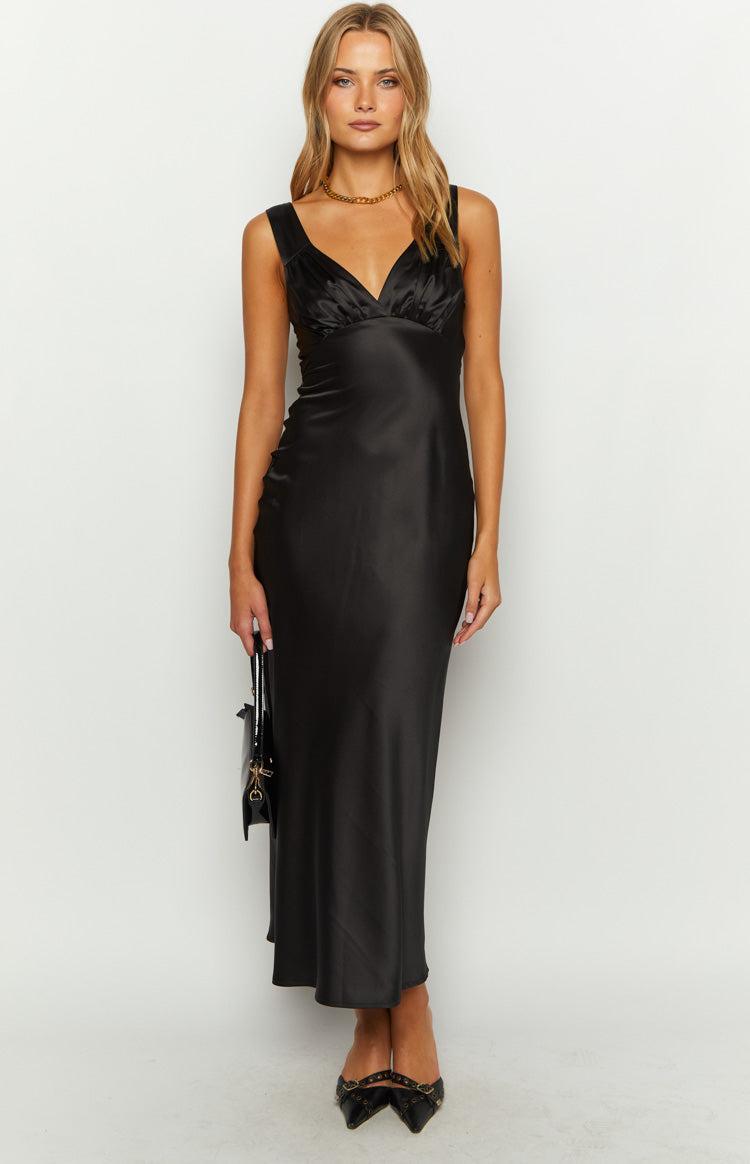 Verlaine Black Satin Maxi Dress Product Image