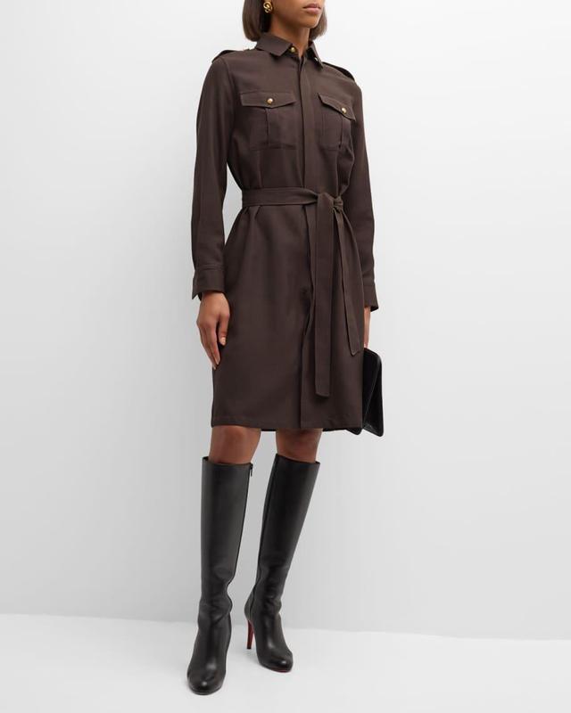 Marcia Long-Sleeve Belted Wool Shirtdress Product Image