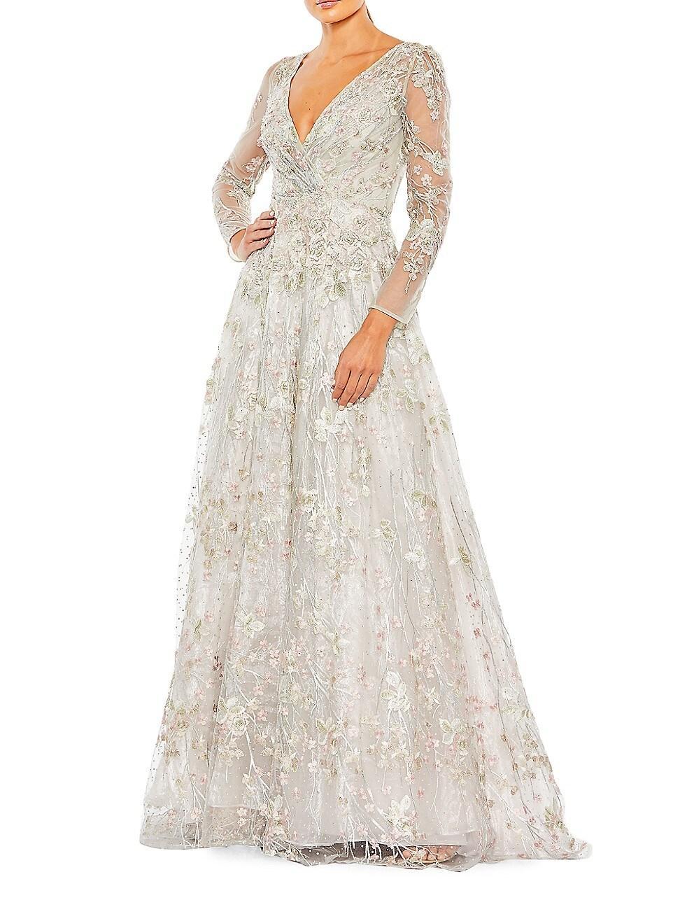 Womens Semi-Sheer Floral-Embroidered Gown Product Image