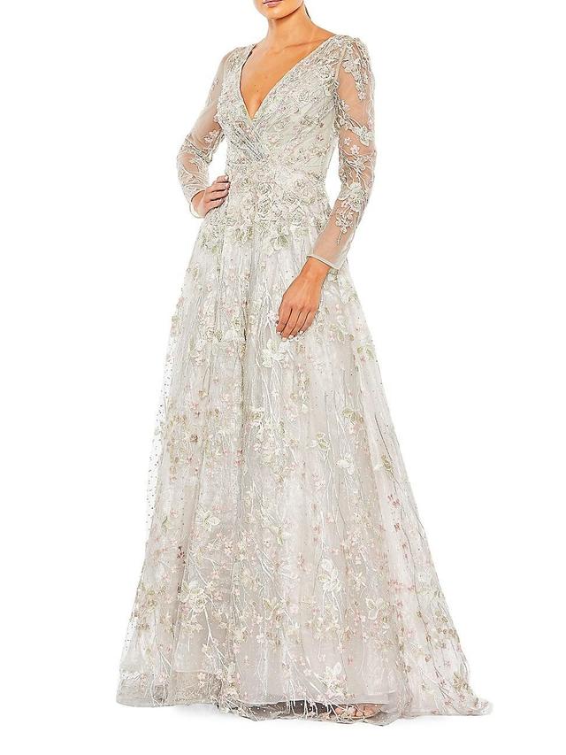 Womens Semi-Sheer Floral-Embroidered Gown Product Image