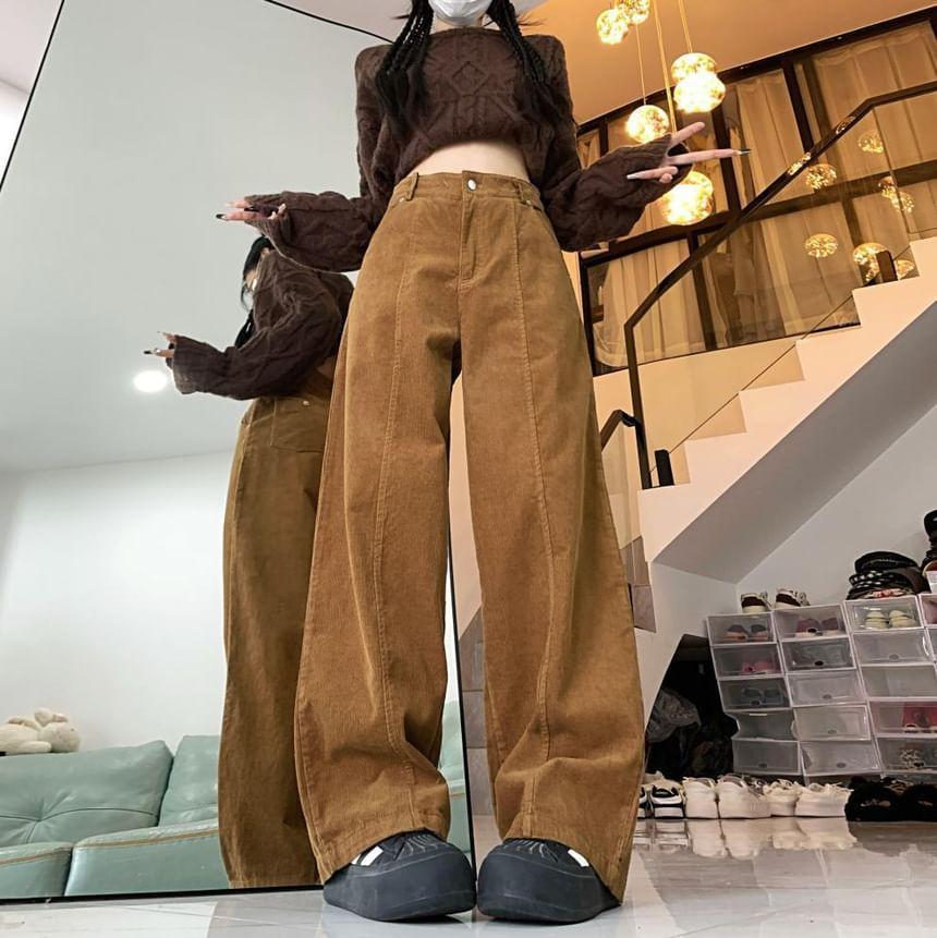 High Rise Corduroy Wide Leg Pants Product Image