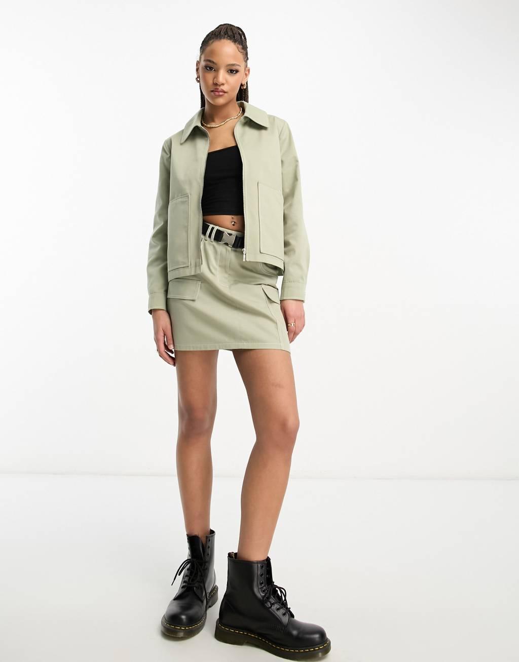 Miss Selfridge cargo utility zip front boxy jacket contrast stitching Product Image