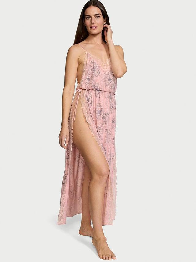 Modal Lace-Trim High-Slit Maxi Slip Dress Product Image