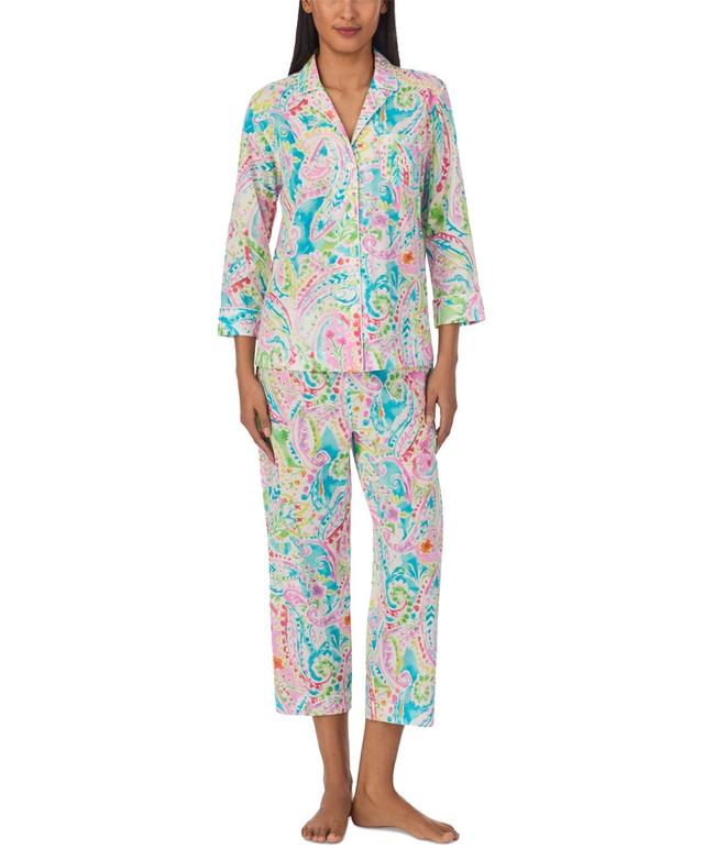 Lauren Ralph Lauren Womens 3/4-Sleeve Cropped Pant Pajama Set Product Image