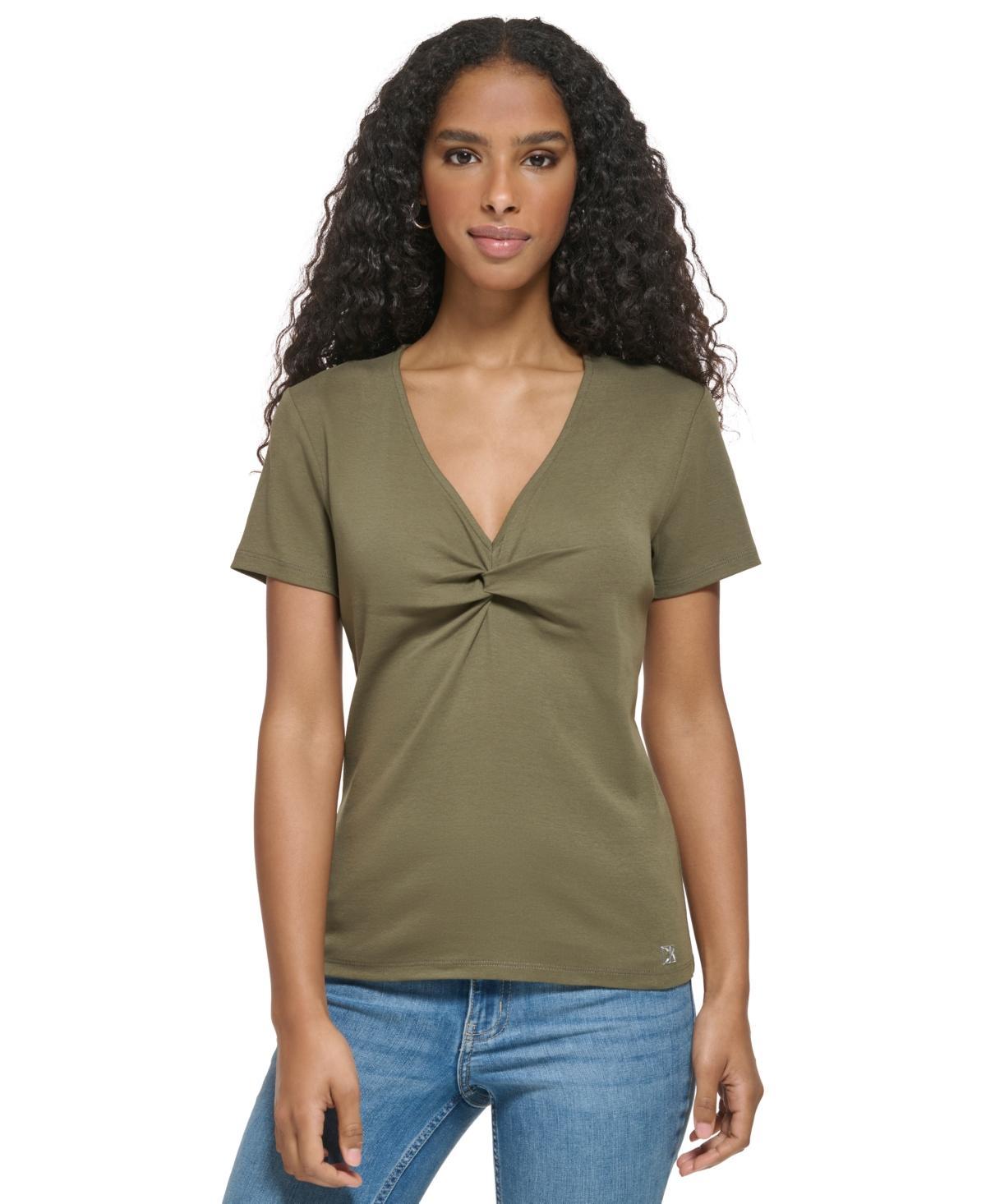 Calvin Klein Womens Twist Front V-Neck T-Shirt Product Image