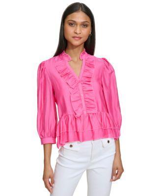 Karl Lagerfeld Paris Womens Ruffled 3/4-Sleeve Blouse product image