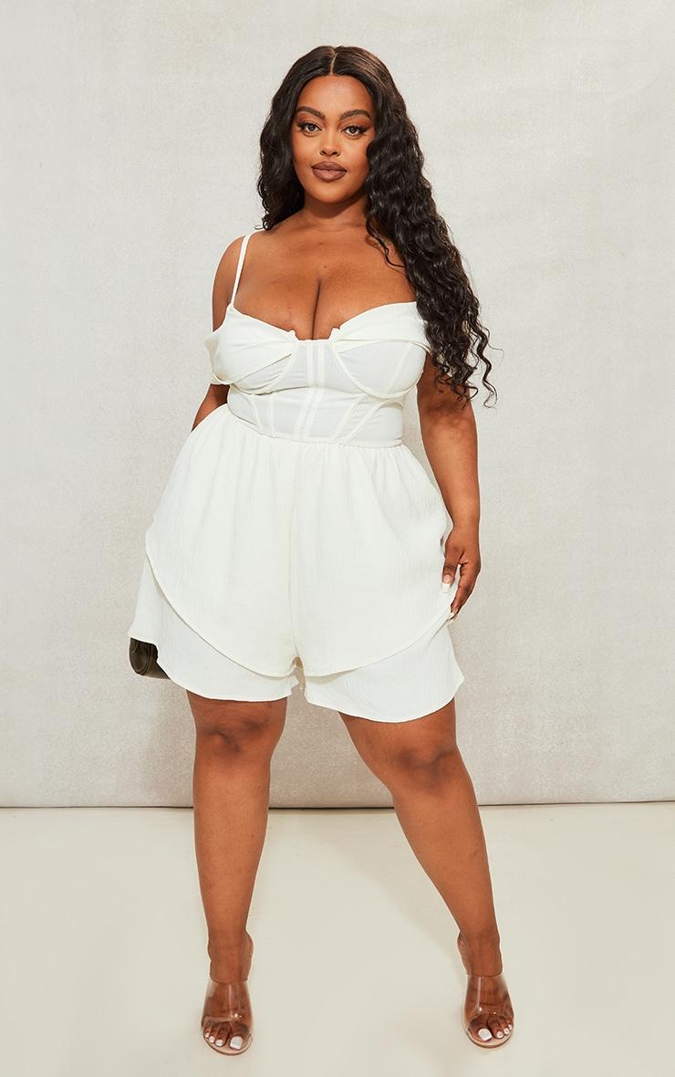 Plus Cream Textured Corset Romper Product Image