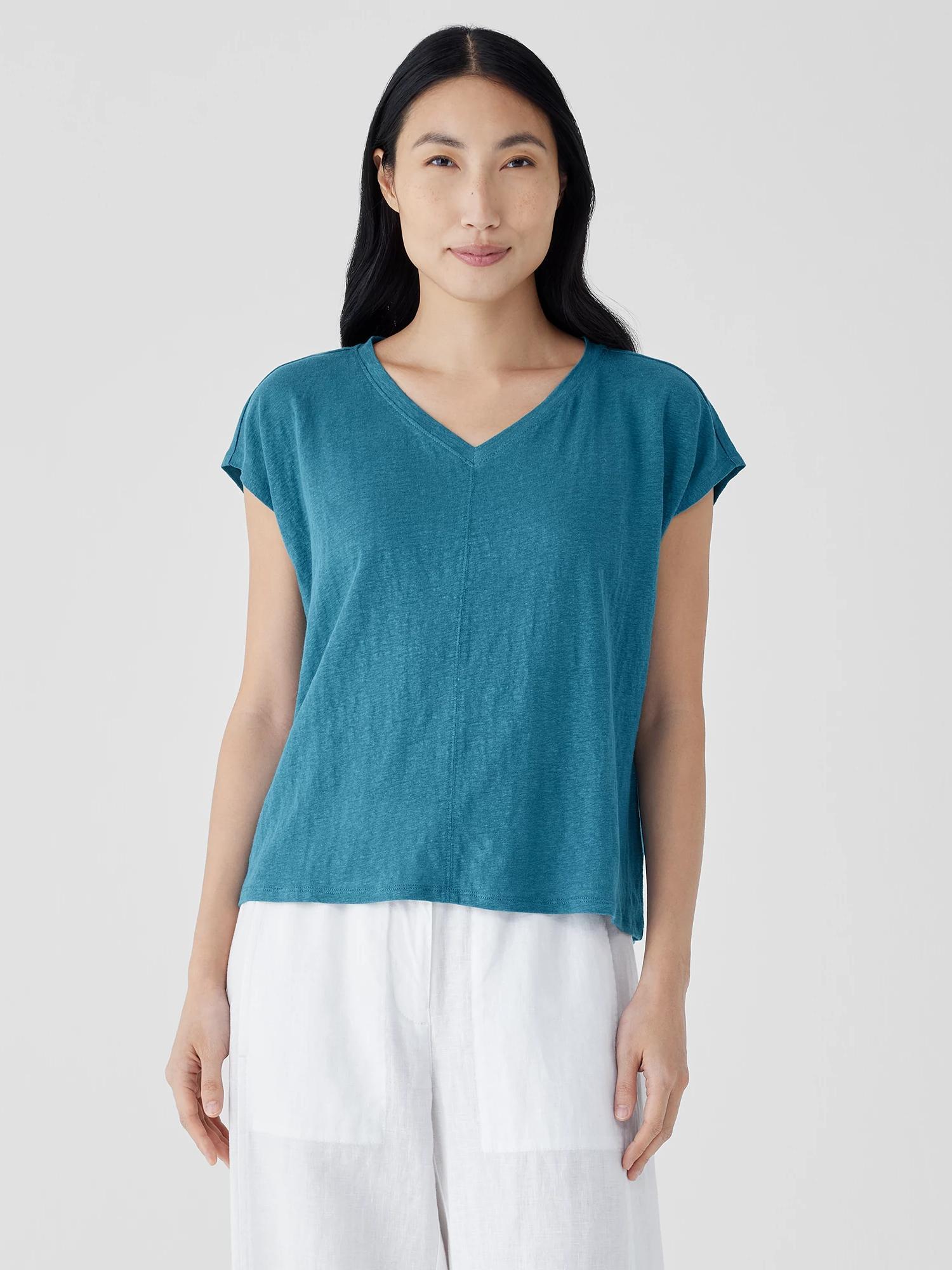 Organic Linen Jersey V-Neck Tee Product Image