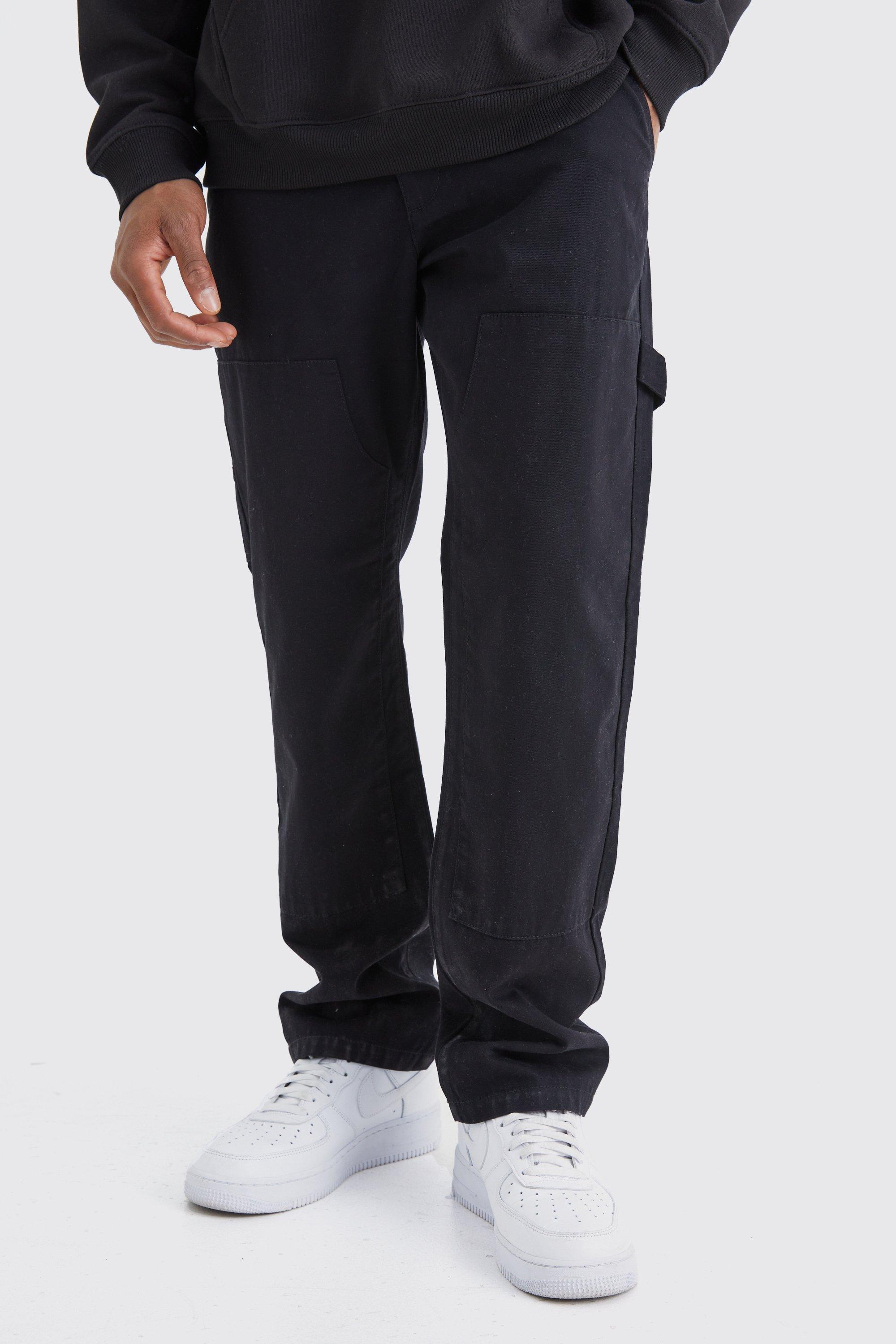 Mens Black Fixed Waist Carpenter Trousers, Black Product Image