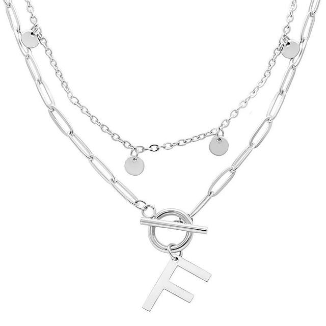 Adornia Silver Tone Confetti & Paperclip Layered Initial Toggle Necklace, Womens Silver Tone F Product Image