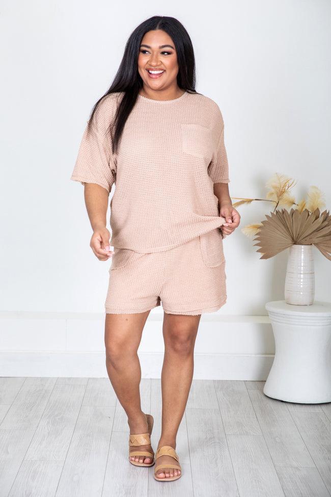 Let's Do This Taupe Waffle Knit Shorts FINAL SALE Product Image