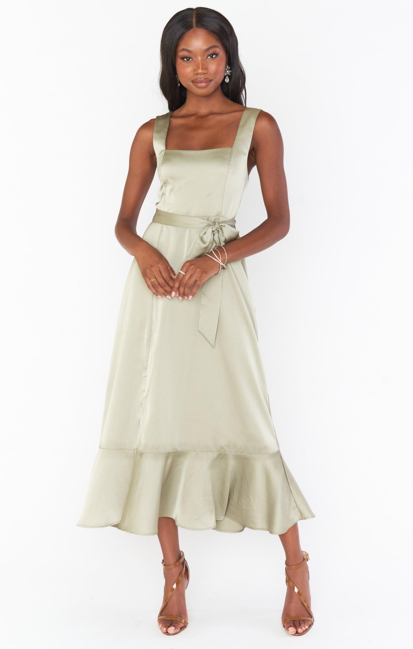 Claire Midi Dress ~ Moss Green Luxe Satin Product Image