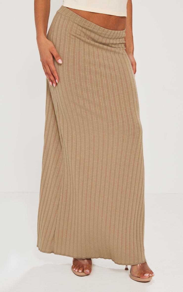 Taupe Wide Rib Drapey Maxi Skirt Product Image