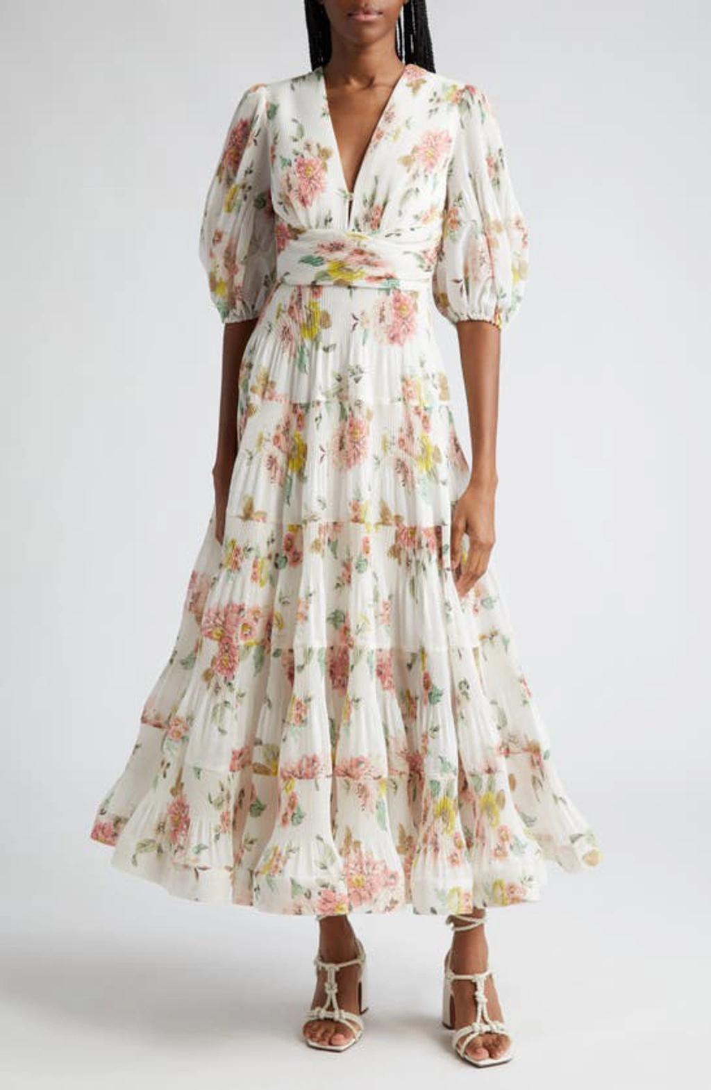 Floral Printed Pleated Midi Dress In Coral Floral Product Image