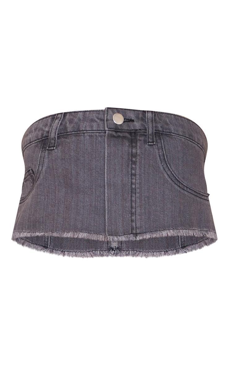 Washed Grey Jean Detail Raw Hem Denim Bandeau Top Product Image