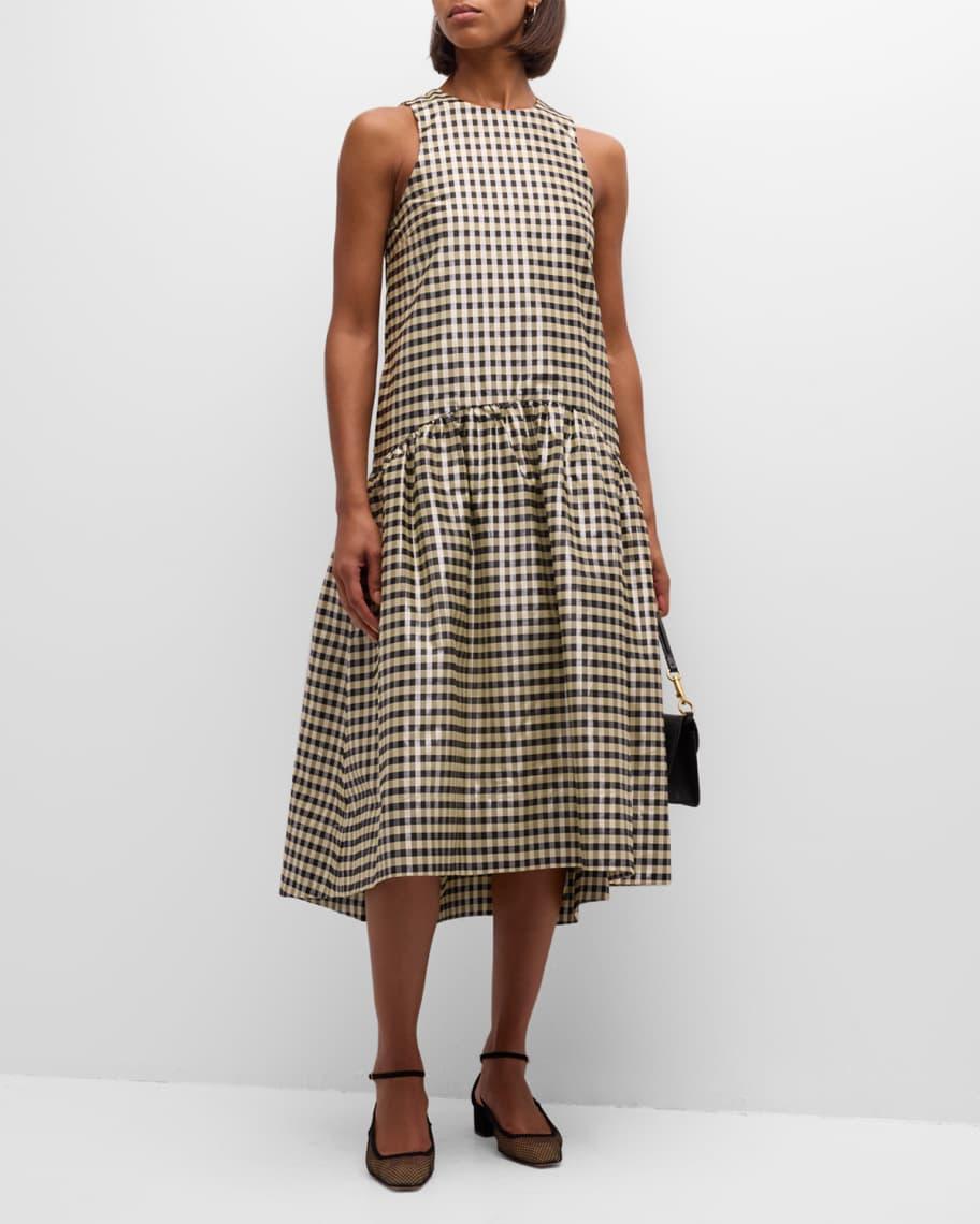 Shiny Check Drop-Waist Midi Dress Product Image