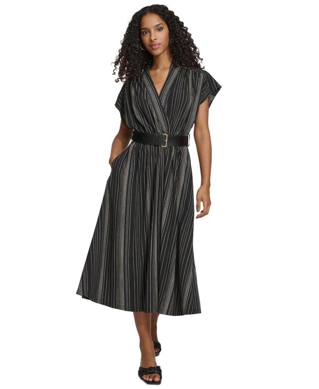 Women's Printed Belted Surplice-Neck A-Line Dress Product Image