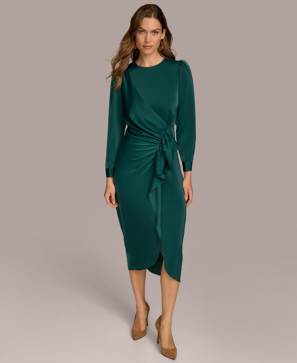 Donna Karan New York Womens Jewel-Neck Ruffle-Front Dress Product Image