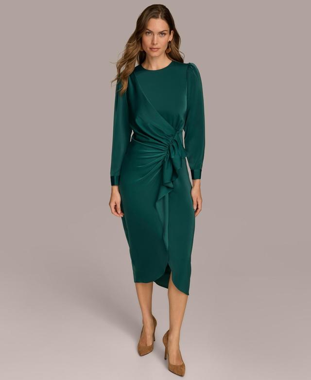 Donna Karan New York Womens Jewel-Neck Ruffle-Front Dress Product Image