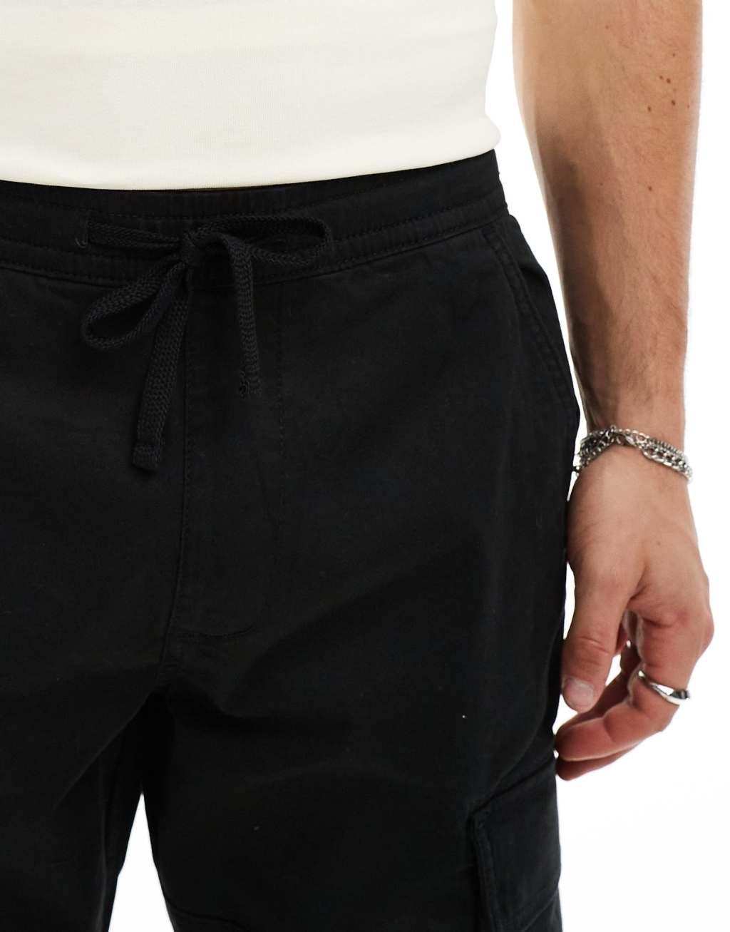 Pull&Bear basic cargo pants in black Product Image