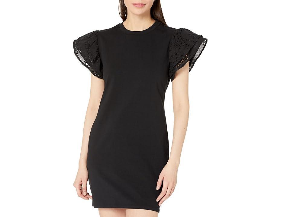 Sanctuary Ruffle Eyelet Dress (Black) Women's Clothing Product Image