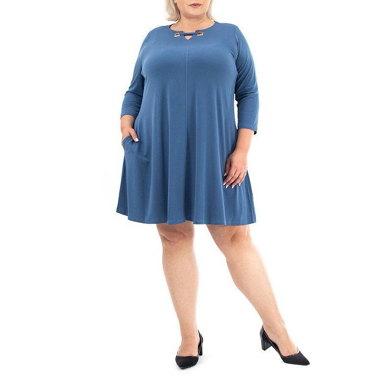 Plus Size Nina Leonard Grommet Notchneck Dress, Womens Product Image