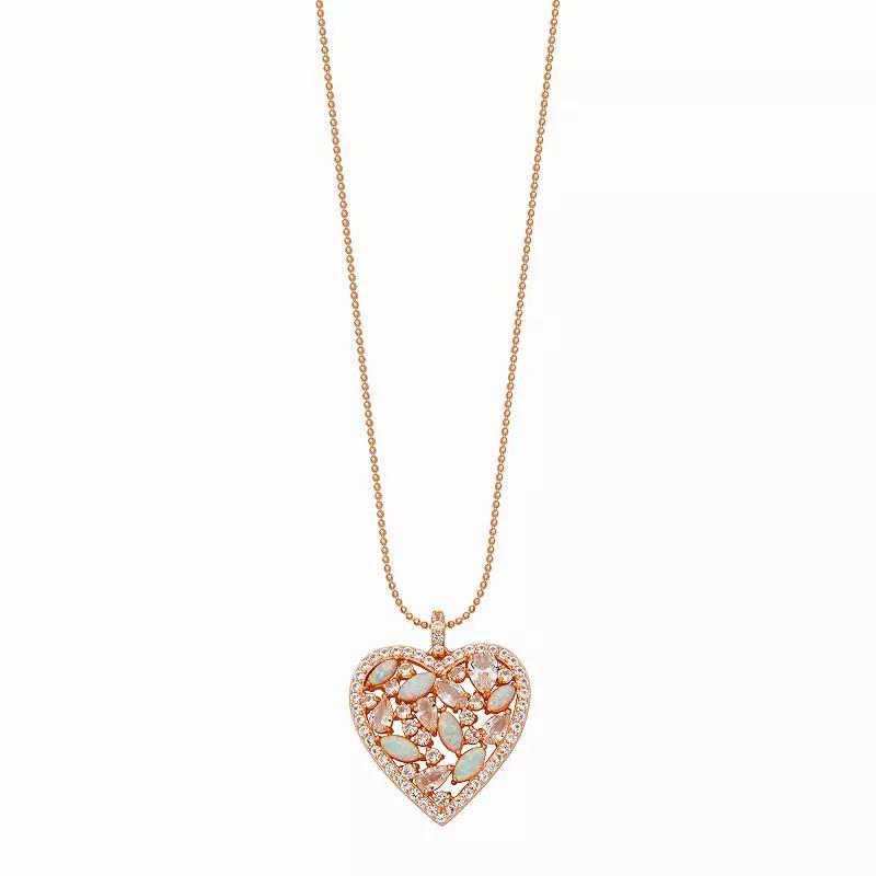 14k Rose Gold Over Sterling Silver Lab-Created Opal & Lab-Created White Sapphire Heart Pendant Necklace, Womens Product Image