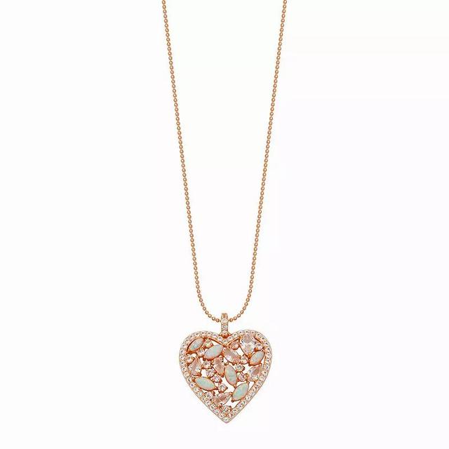 14k Rose Gold over Silver Lab-Created Opal & Lab-Created White Sapphire Heart Pendant Necklace, Womens Pink Tone Product Image