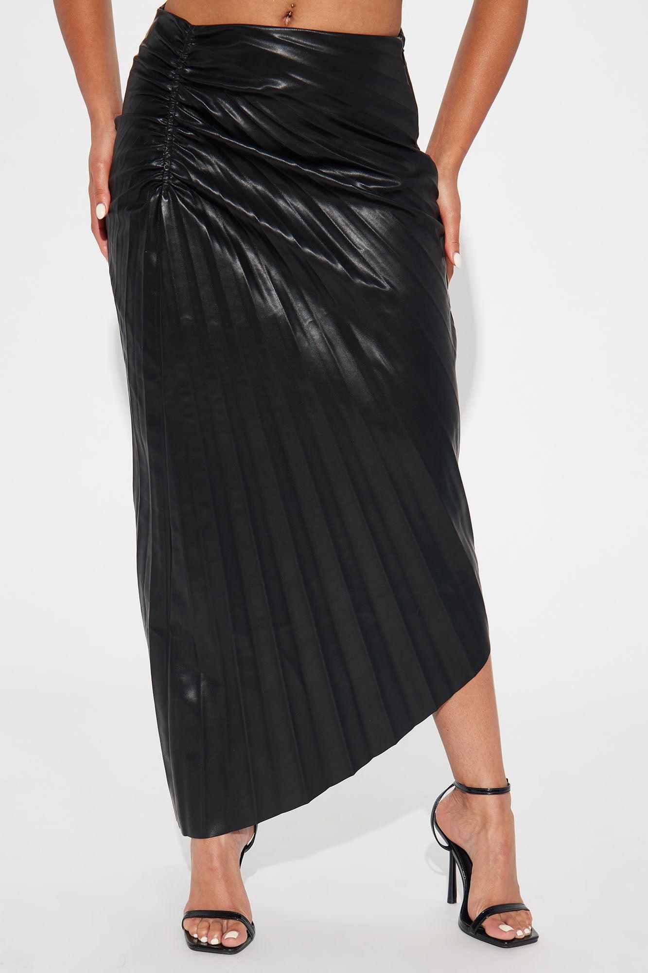 Dinner Date Faux Leather Midi Skirt - Black Product Image