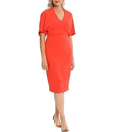 London Times Womens V-Neck Scuba-Crepe Midi Dress Product Image