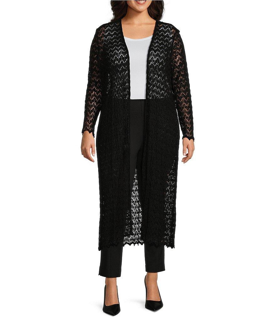 Slim Factor by Investments Plus Size Maxi Open-Front Lace Cardigan Product Image