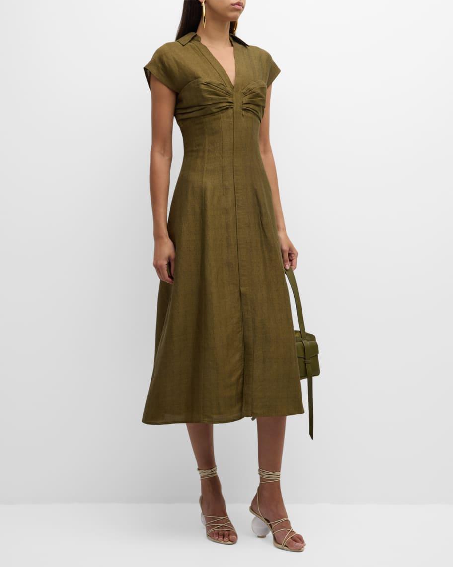 Amora Cap-Sleeve Linen-Blend Midi Dress Product Image