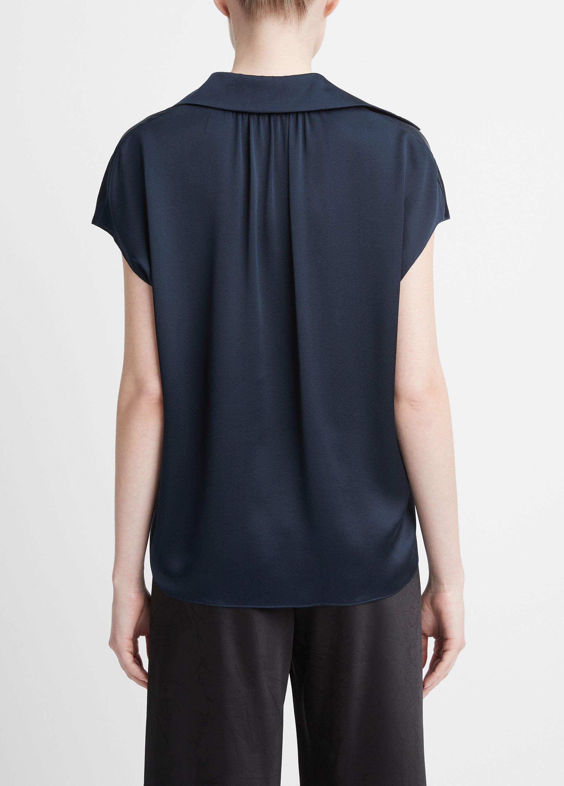 Silk Cap-Sleeve Ruched-Back Blouse Product Image