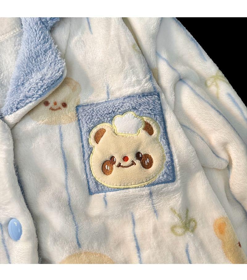 Pajama Set: Bear Applique Jacket + Pants Product Image