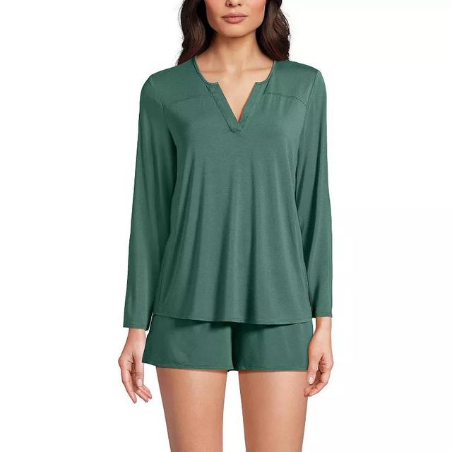 Womens Lands End Cooling Flowy Pajama Shirt & Pajama Shorts Set Washed Green Product Image