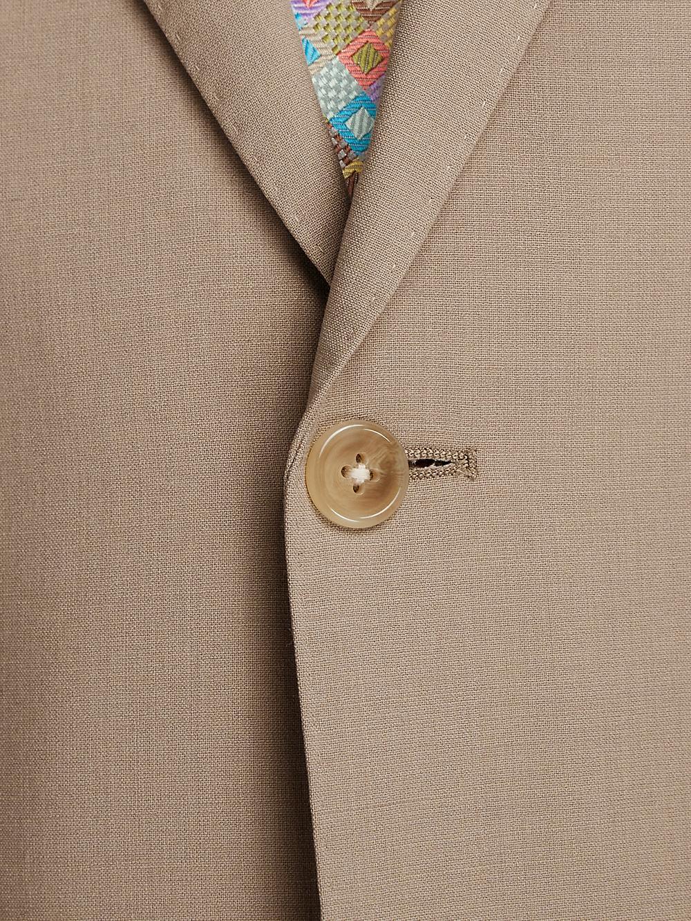 Wool Stretch Bengaline Single Breasted Peak Lapel Suit - Light Tan Product Image