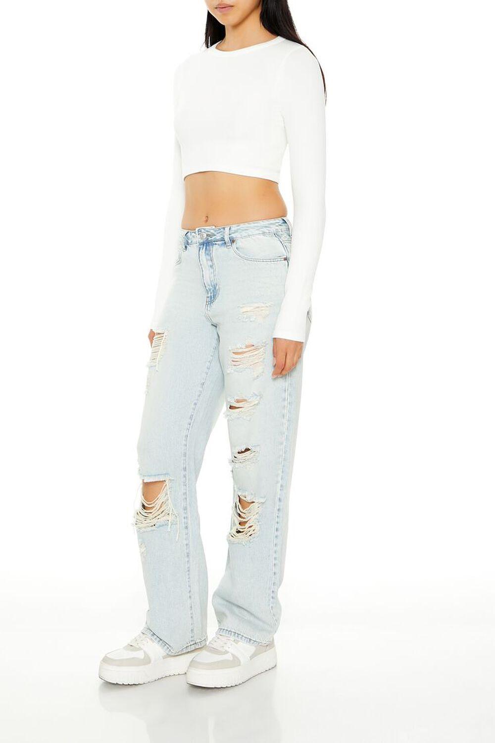 Destroyed High-Rise Straight Jeans | Forever 21 Product Image