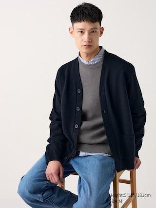 Mens Lambswool Cardigan Navy Medium UNIQLO US Product Image