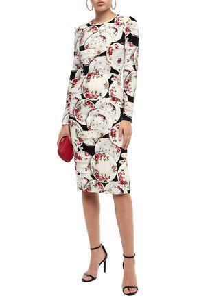 Printed Crepe Dress In Ecru Product Image