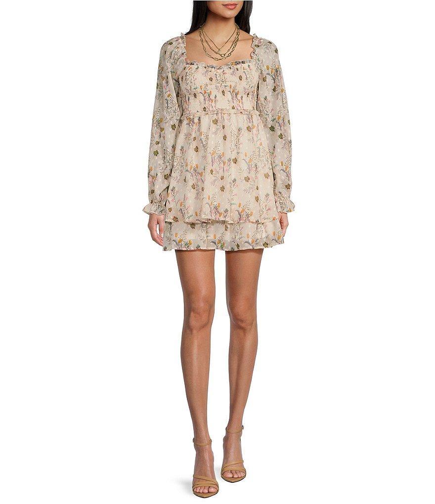 Alison & Kelly Long Sleeve Smock Tiered Floral Printed Dress Product Image