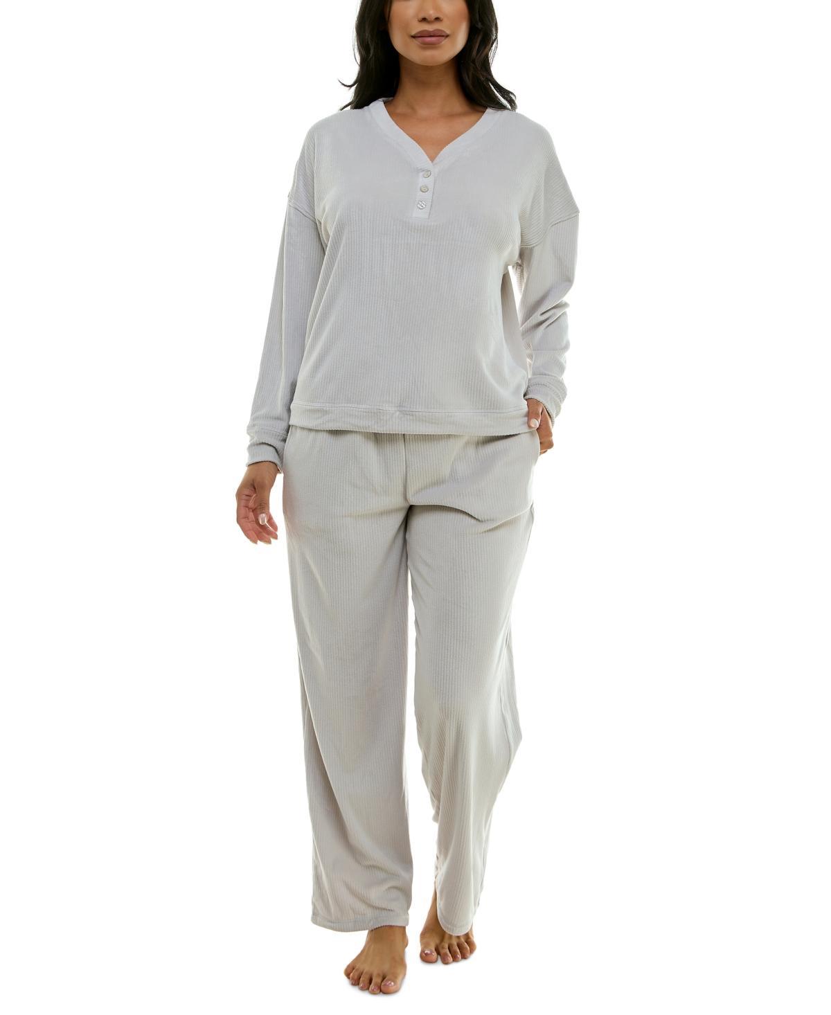 Roudelain Womens Long-Sleeve Ribbed Velour Pajama Set Product Image