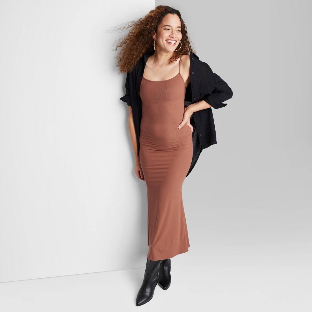 Womens Ribbed Maxi Slip Value Dress - Wild Fable Brown XXS Product Image