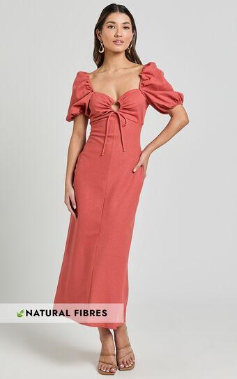 Fabia Midi Dress - Sweetheart Keyhole Linen Blend Dress in Clay Product Image