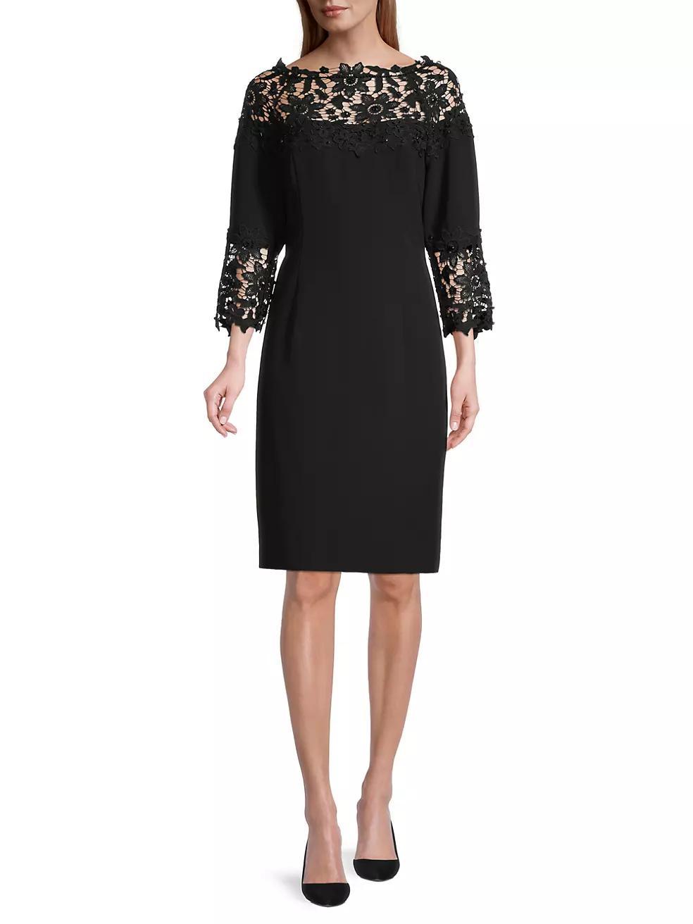 Lace-Trim Crepe Sheath Dress Product Image