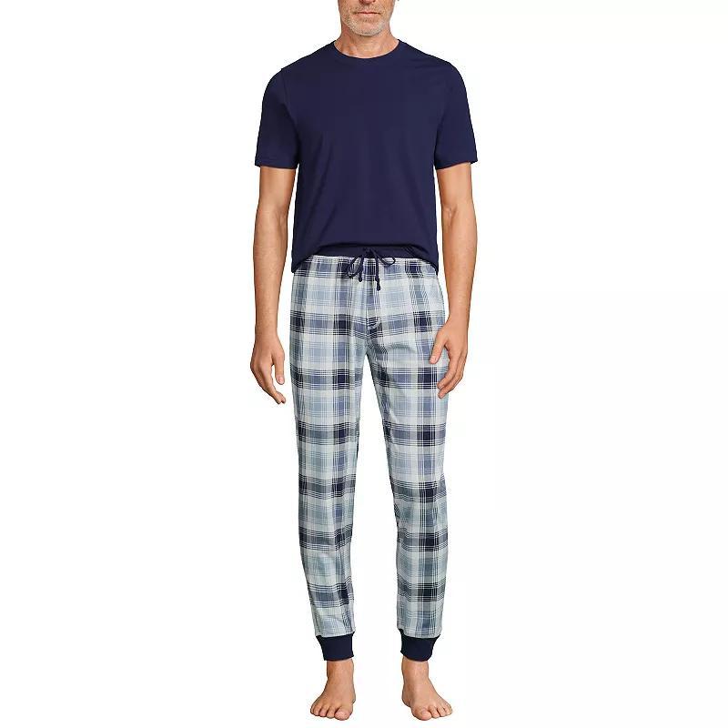 Men's Lands' End Jersey Pajama Sleep Set, Size: Small, Black Khaki Plaid Product Image