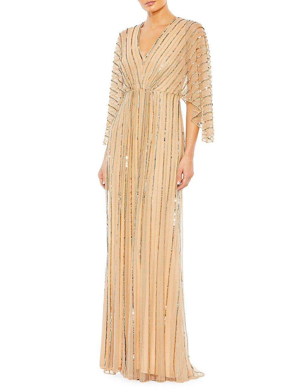 Womens Wide-Sleeve Sequin Beaded Gown Product Image