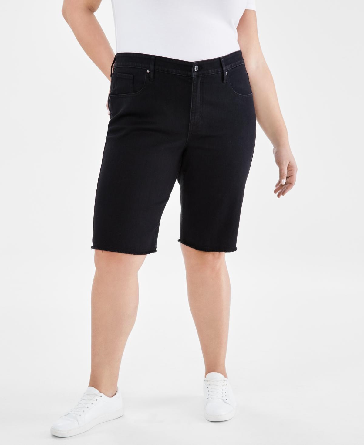 Style & Co Plus Size Denim Raw-Edge Bermuda Shorts, Created for Macys Product Image