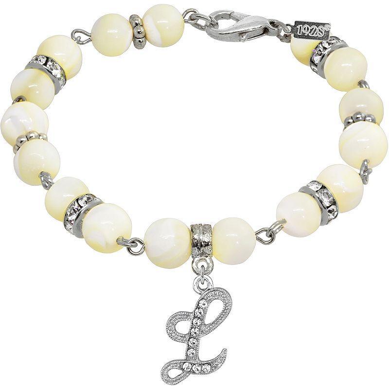 1928 Silver Tone Mother-of-Pearl & Simulated Crystal Initial Bracelet, Womens Product Image